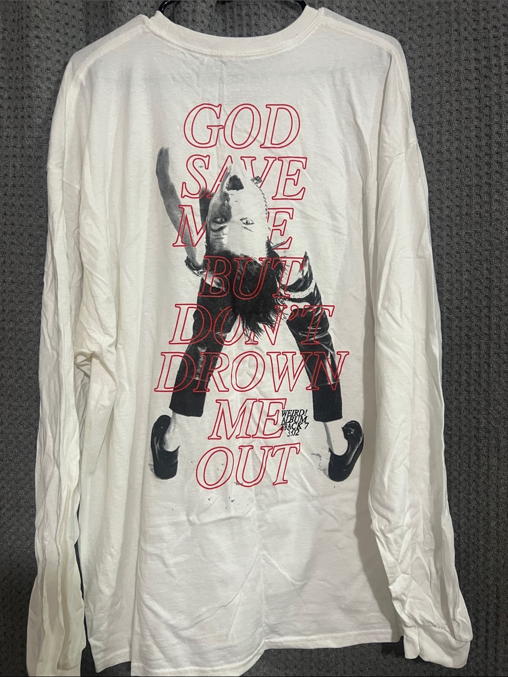 Unisexed Graphic Long Sleeve Top - Yungblud, White with Red Print.